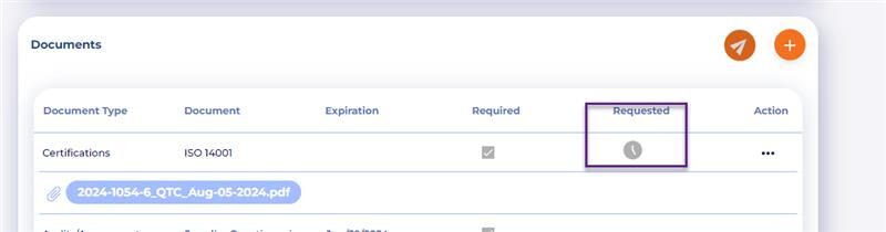 You can see the request is pending on the document listing in the supplier’s profile: